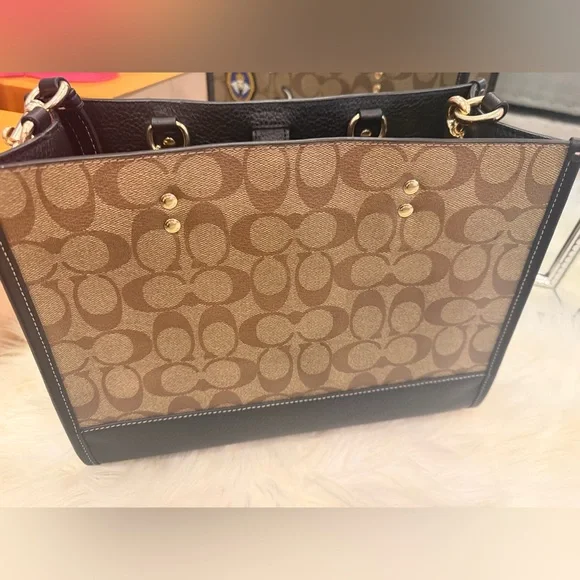 Coach x Disney Brown Signature Tote with Black Trim and Disney Patch Accents - Picture 2 of 12
